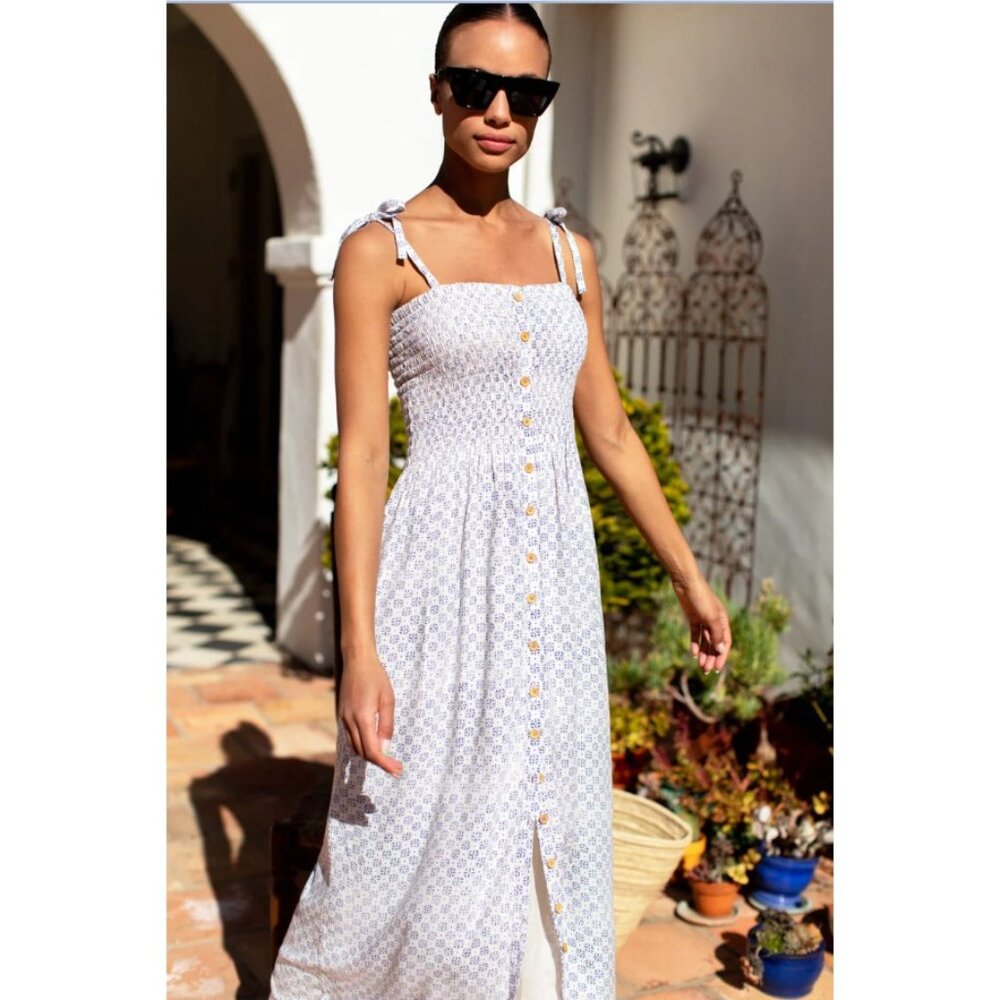 Emerson Fry Santiago Sundress Starlight Indigo Button Front India Collection M/L